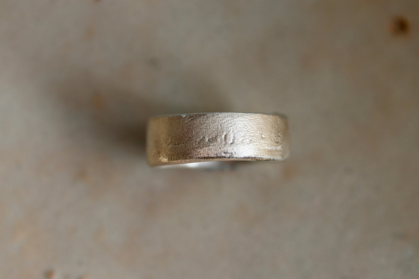 sandcast wide sterling silver wedding band mens rustic textured wide band ring paige devlin jewelry organic wabi sabi
