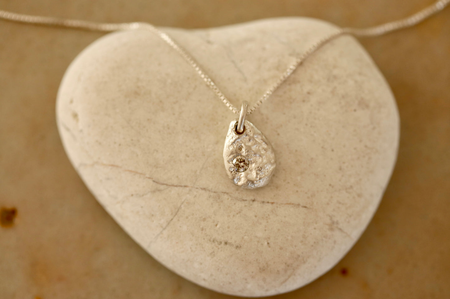 organic texture reclaimed diamond ethical rustic organic sandcast petite small ethical recycled silver necklace paige devlin jewelry