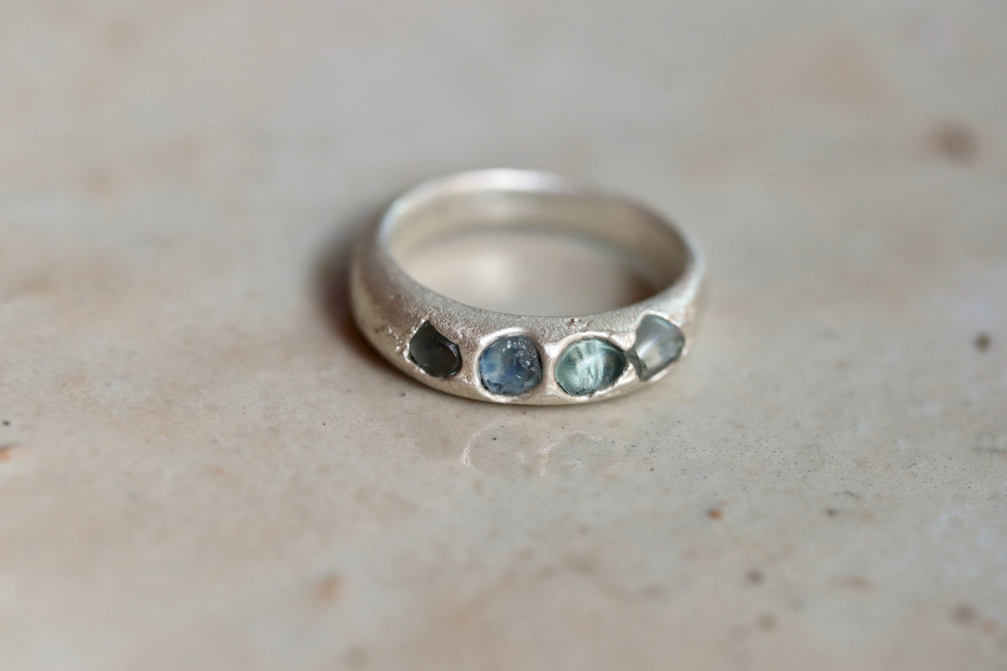 raw montana sapphire silver recycled organic texture sandcast handcrafted ring band wedding ethical