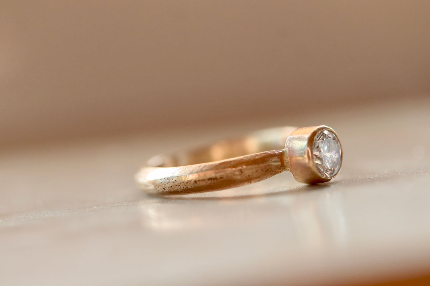 ethical reclaimed diamond engagement ring sandcast organic earthy diamond ring