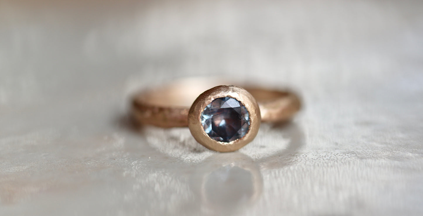 rustic earthy montana sapphire solitaire ring sandcast paige devlin jewelry organic wabi sabi engagement ring