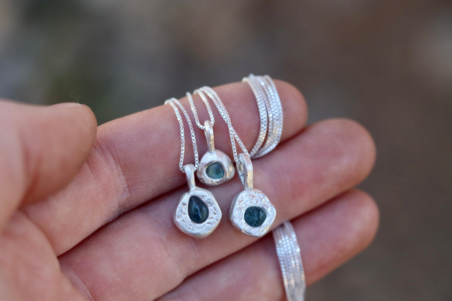Raw Montana Sapphire Droplet Necklace No. 2