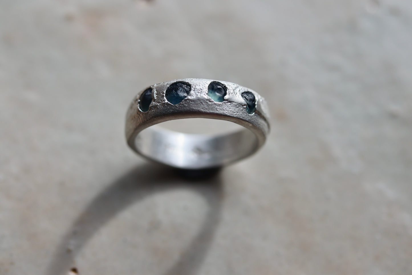 raw montana sapphire sterling silver recycled wide mens womens organic texture sandcast wedding band rustic