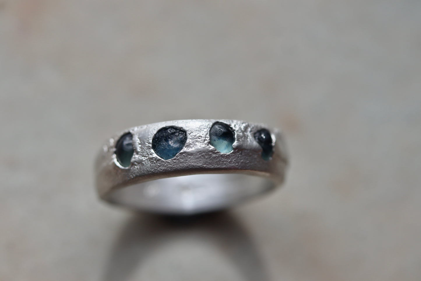 raw montana sapphire sterling silver recycled wide mens womens organic texture sandcast wedding band rustic