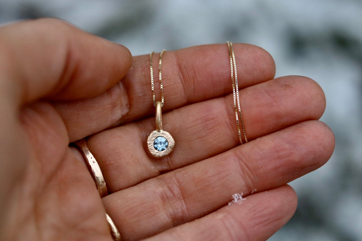 Montana Sapphire + 14kt Gold Organic Orb Necklace