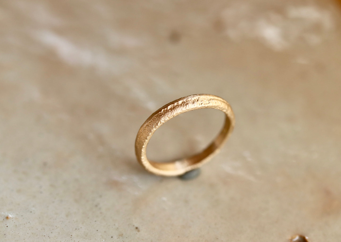 Organic Thin Sandcast Band. Recycled Gold
