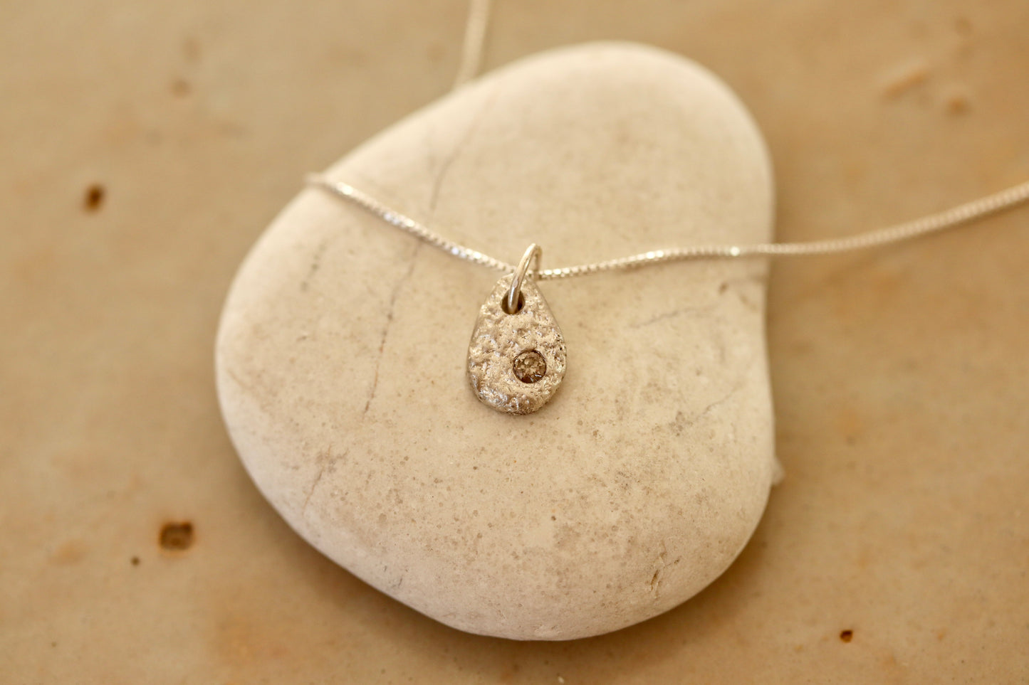 organic texture reclaimed diamond ethical rustic organic sandcast petite small ethical recycled silver necklace paige devlin jewelry