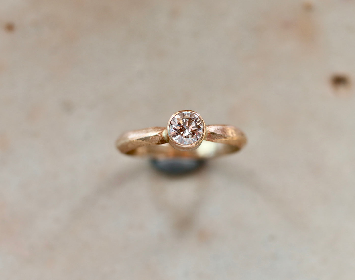 reclaimed ethical diamond ring recycled gold sandcast organic engagement ring