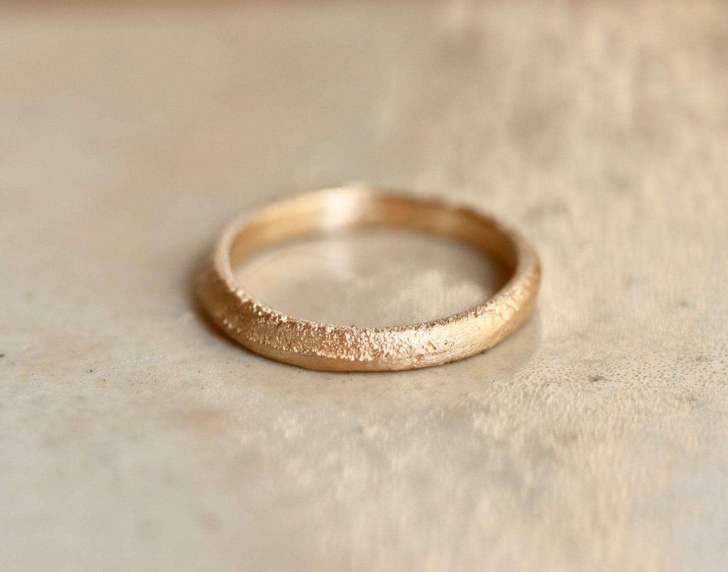 Organic Thin Sandcast Band. Recycled Gold