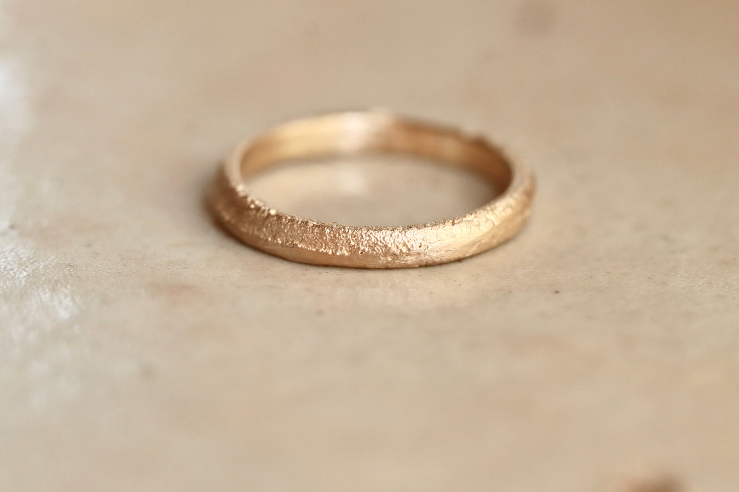 Organic Thin Sandcast Band. Recycled Gold