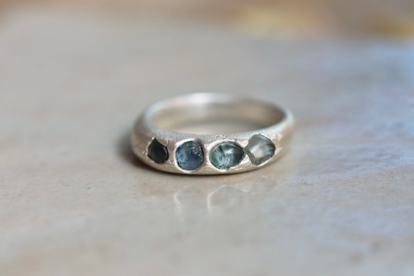 raw montana sapphire silver recycled organic texture sandcast handcrafted ring band wedding ethical