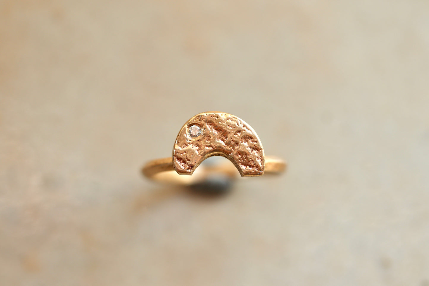 earthy textured organic rustic wabi sabi ring crown wedding stack recycled gold sandcast paige devlin jewelry arc wedding band