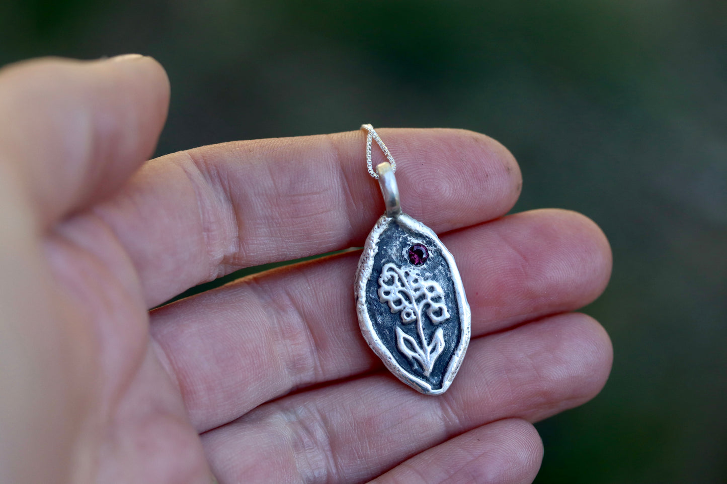 heather mountain pendant sterling silver handmade handcrafted montana sapphire pink floral alpine wildflower necklace paige devlin jewelry