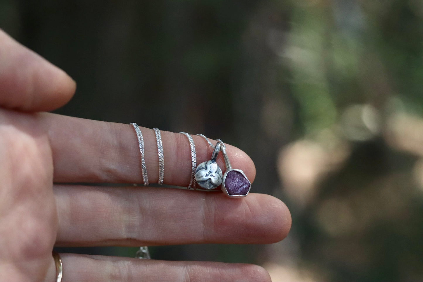 Trillium Necklace + Raw Ruby