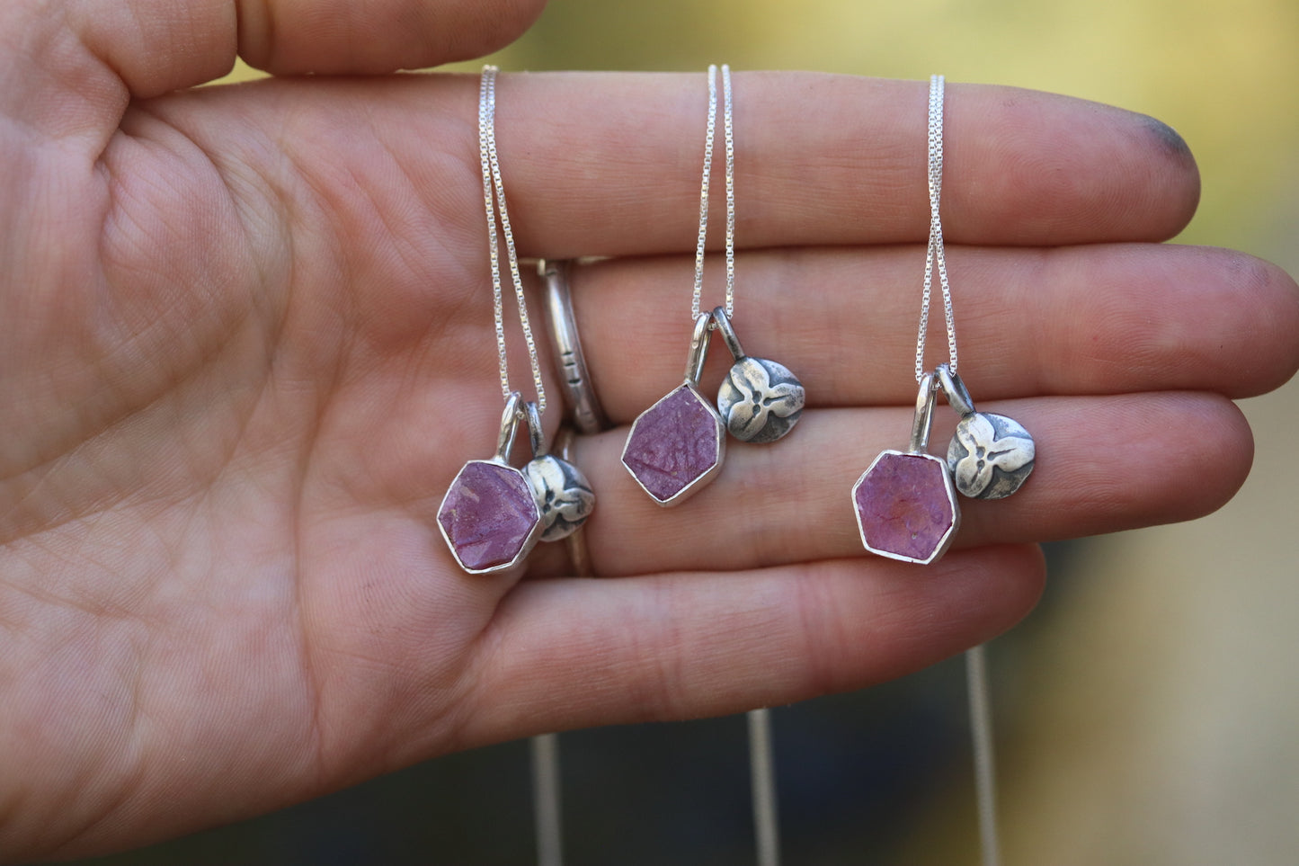 Trillium Necklace + Raw Ruby
