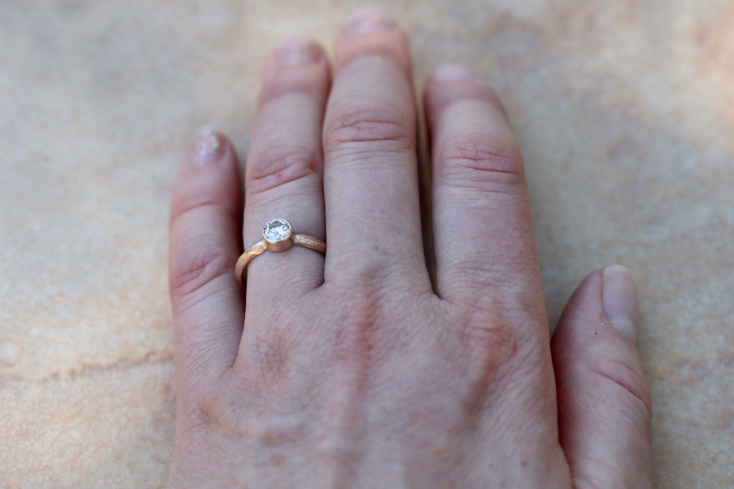 ethical diamond engagement solitaire ring reclaimed diamond recycled diamond recycled gold sustainable diamond ring earthy diamond ring organic texture diamond ring paige devlin jewelry sandcast engagement ring
