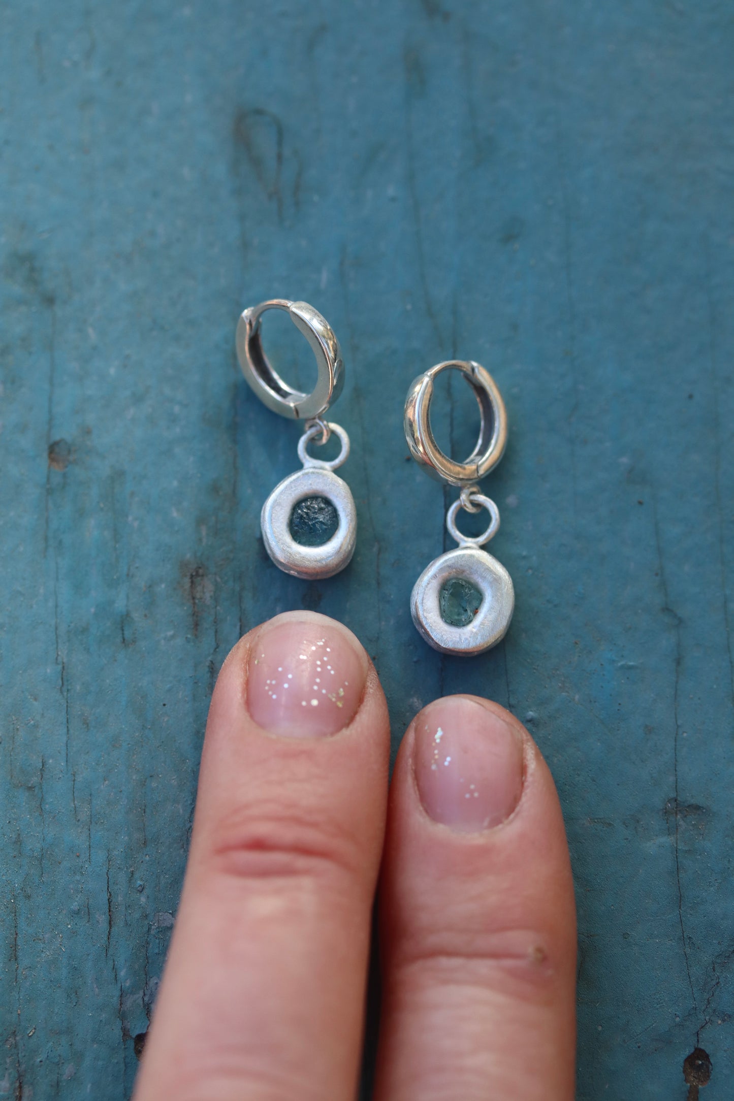 raw montana sapphire sterling silver sandcast organic orb huggie hoops paigedevlin jewelry