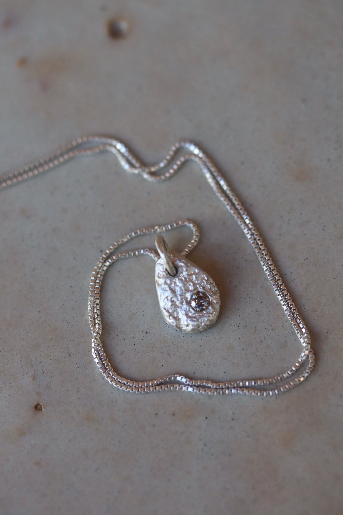 recycled diamond ethical organic texture necklace sandcast paige devlin jewelryorganic texture reclaimed diamond ethical rustic organic sandcast petite small ethical recycled silver necklace paige devlin jewelry