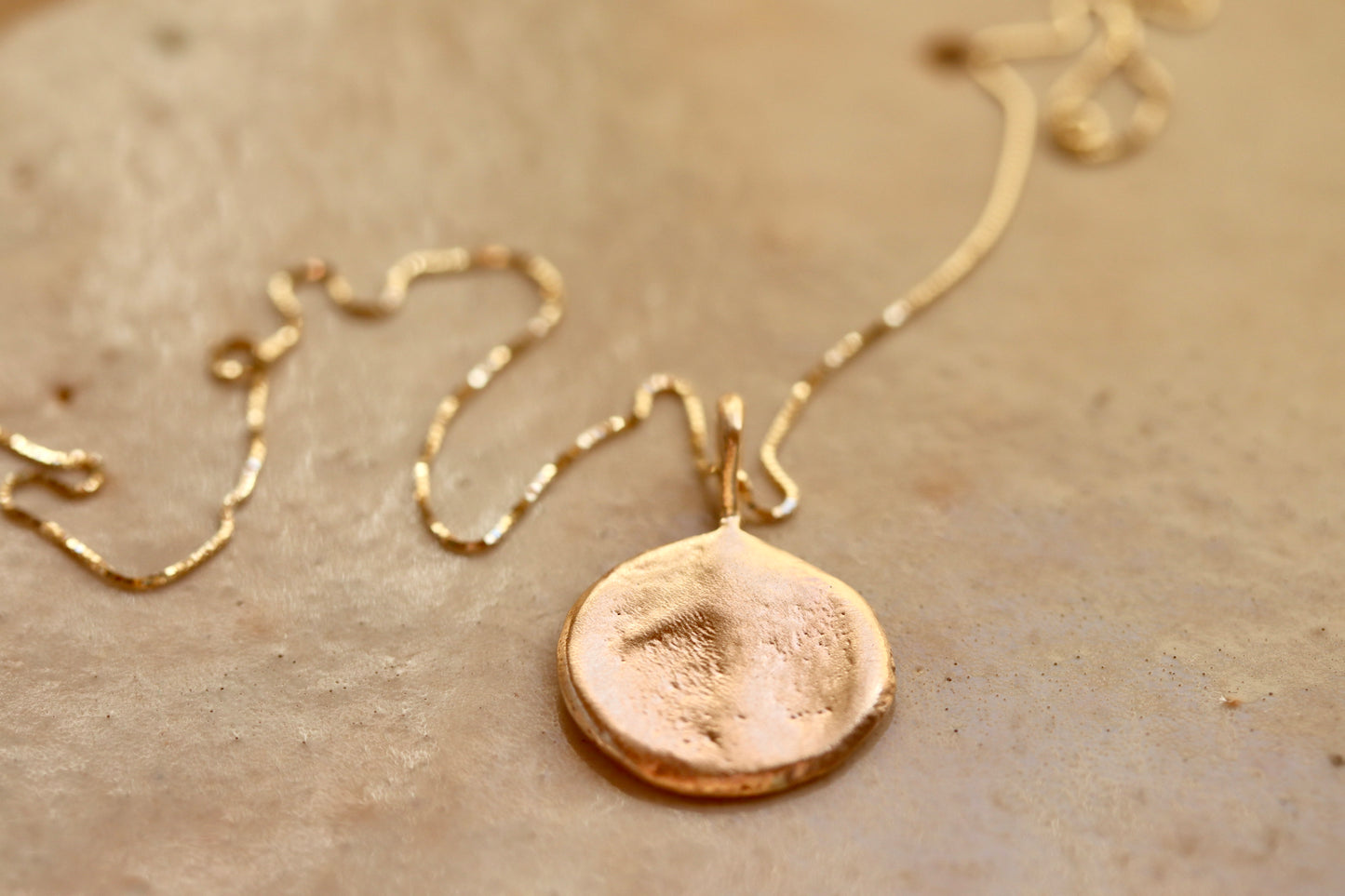 recycled gold moon orb sandcast organic necklace natural fine jewelry ethical jewelry paige devlin jewelry goddess necklace witch necklace selene