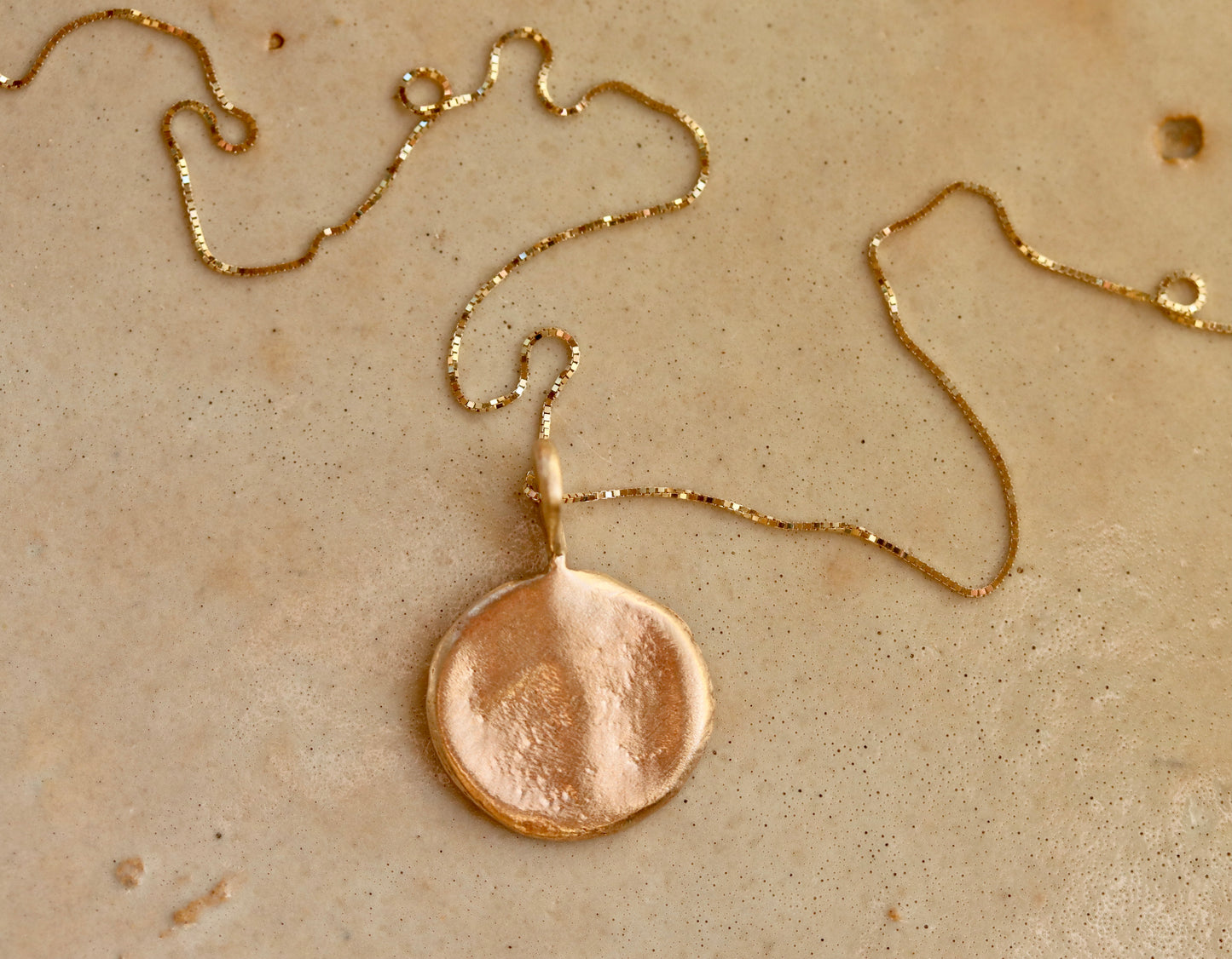 recycled gold moon orb sandcast organic necklace natural fine jewelry ethical jewelry paige devlin jewelry goddess necklace witch necklace selene