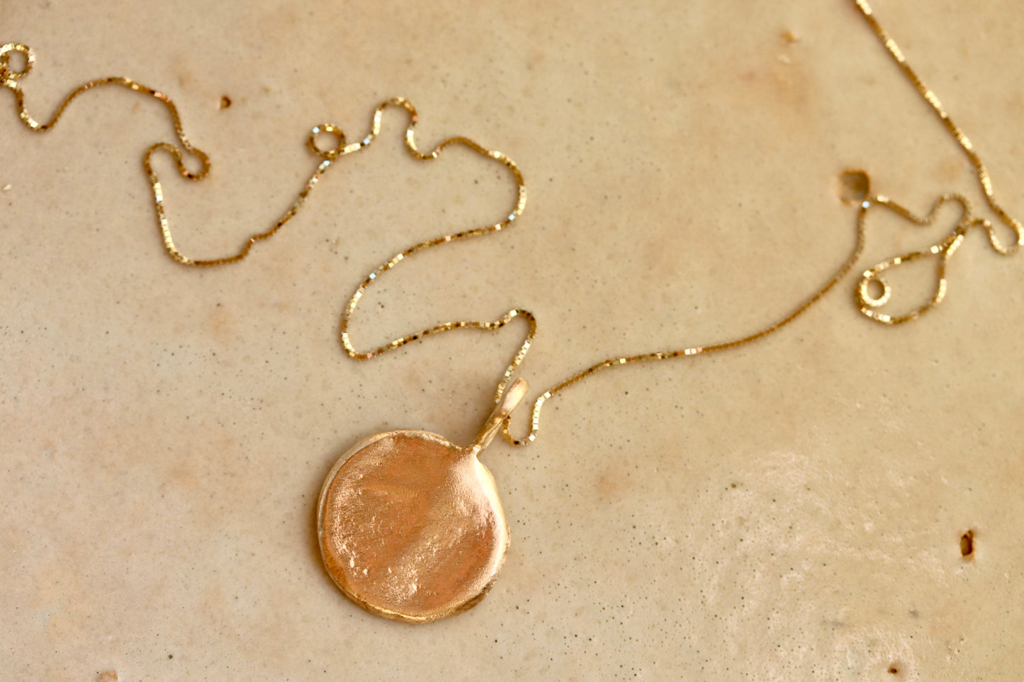 recycled gold moon orb sandcast organic necklace natural fine jewelry ethical jewelry paige devlin jewelry goddess necklace witch necklace selene