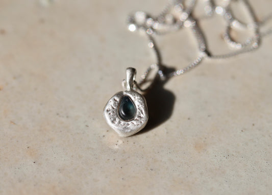 Raw Montana Sapphire Droplet Necklace No. 3
