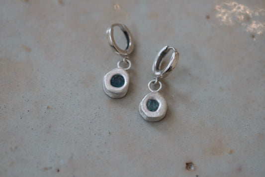 raw montana sapphire sterling silver sandcast organic orb huggie hoops paigedevlin jewelry