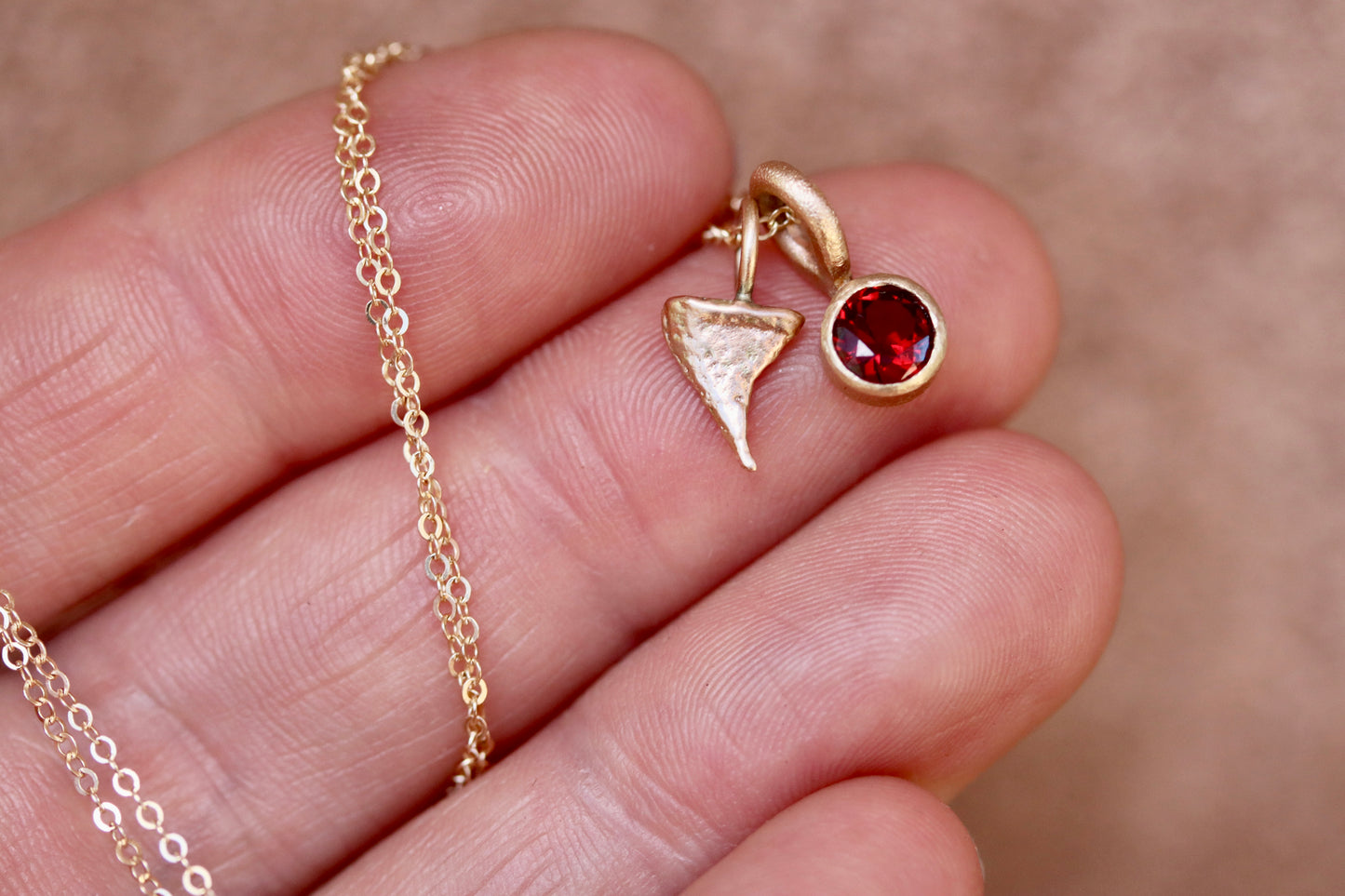 14kt Gold Thorn + Garnet Necklace