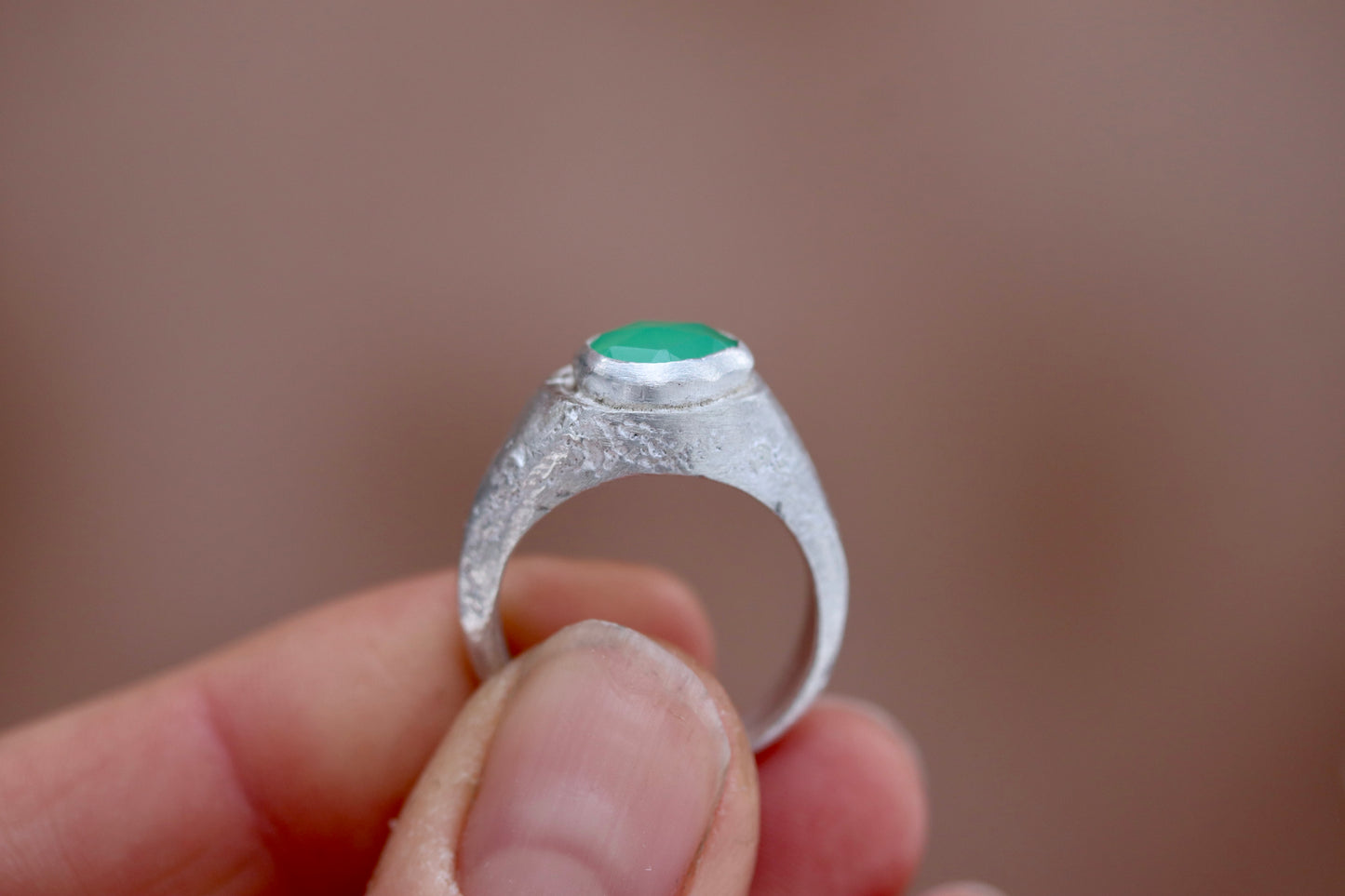 Chrysoprase Sandcast Signet Ring