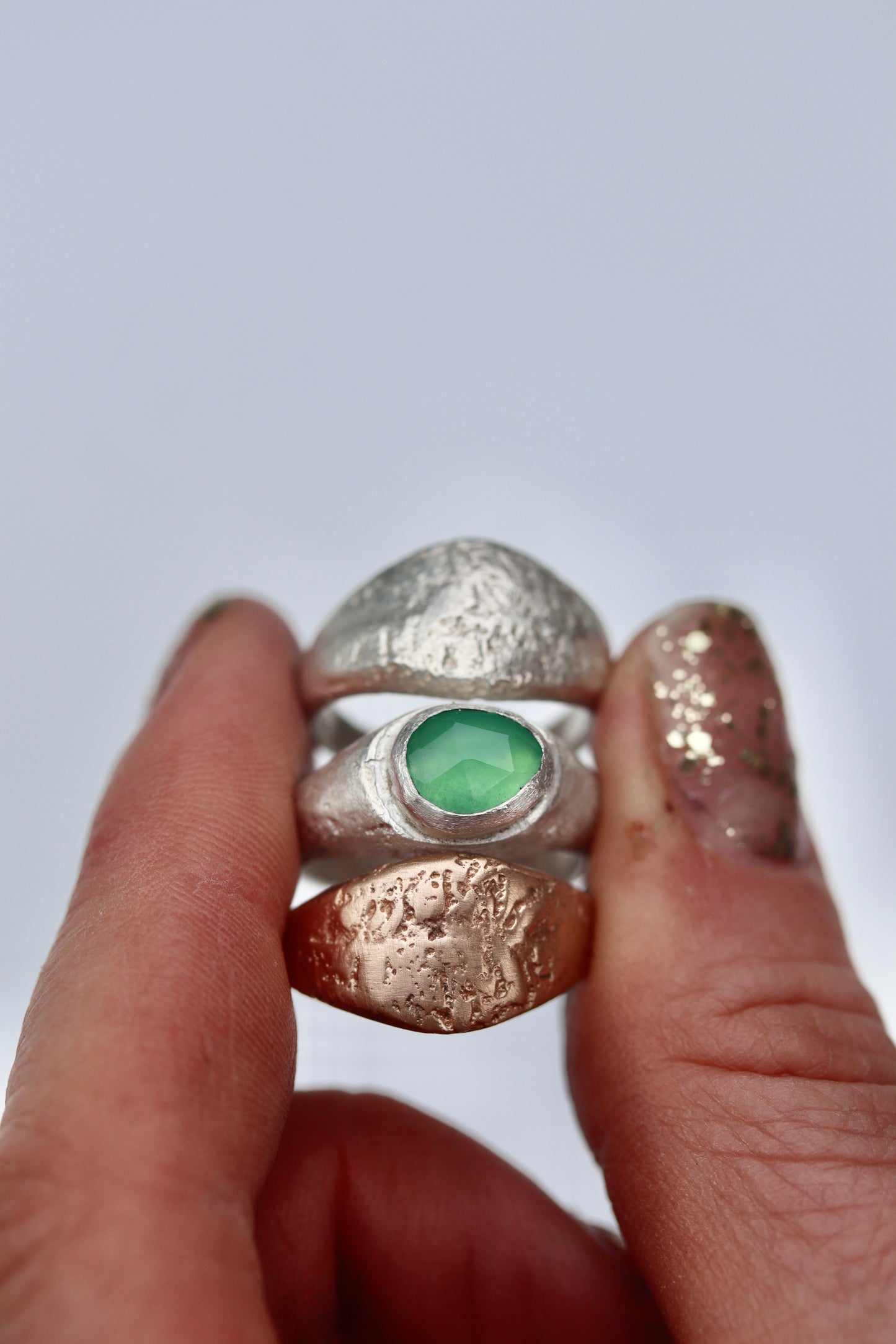 Chrysoprase Sandcast Signet Ring