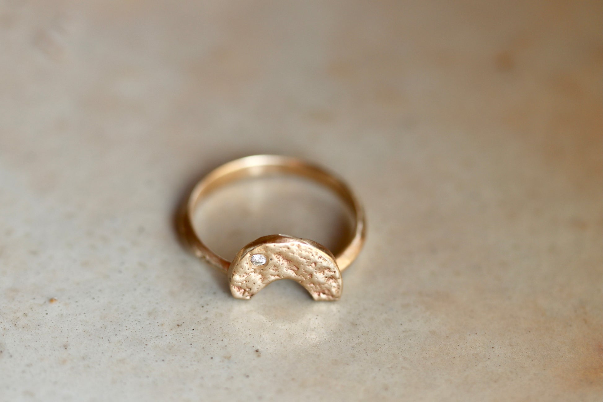 earthy textured organic rustic wabi sabi ring crown wedding stack recycled gold sandcast paige devlin jewelry arc wedding band