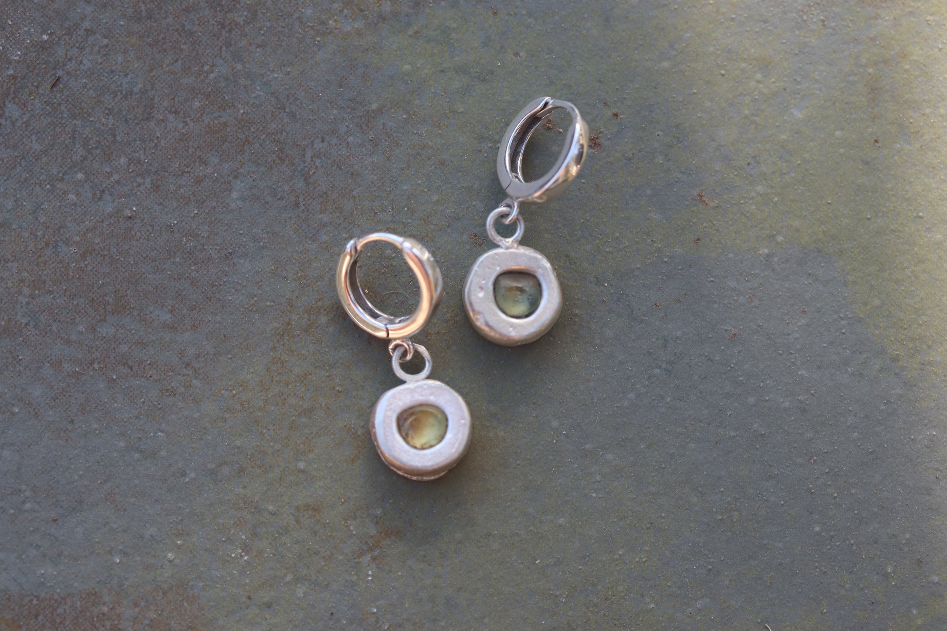 raw montana sapphire organic sandcast orb huggie hoops green paige devlin jewelry