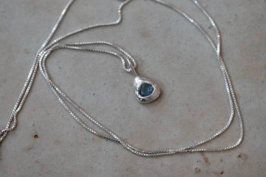 Raw Sapphire Droplet Necklace No. 2