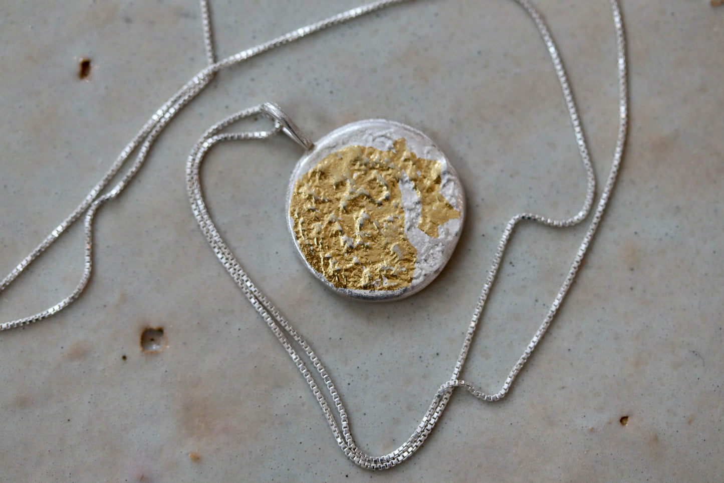 silver and keum boo organically textured pendant necklace freya necklace