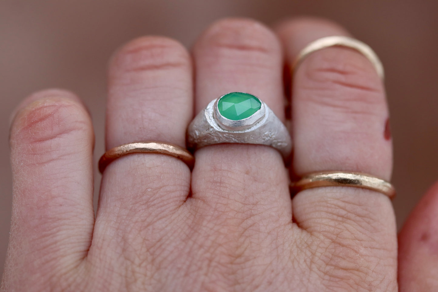 Chrysoprase Sandcast Signet Ring