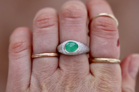 Chrysoprase Sandcast Signet Ring