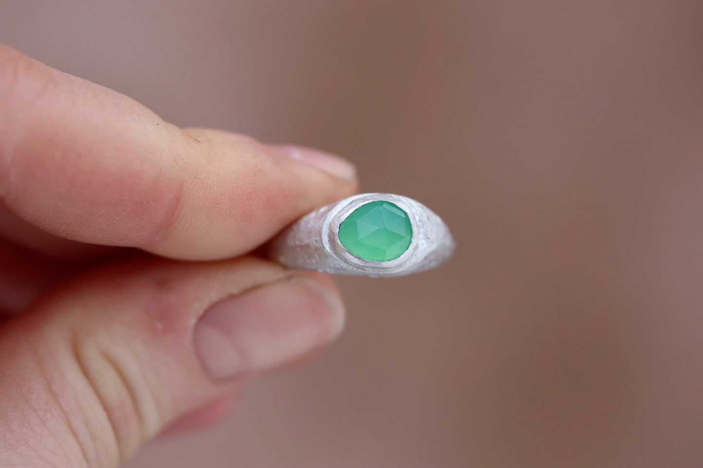 Chrysoprase Sandcast Signet Ring 6.75