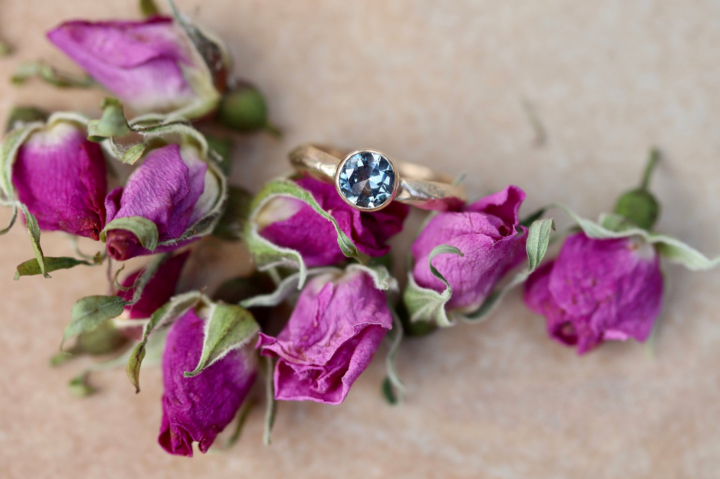 Lila Ring. Montana Sapphire Sandcast Solitaire