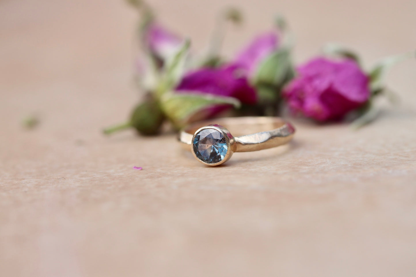 Lila Ring. Montana Sapphire Sandcast Solitaire