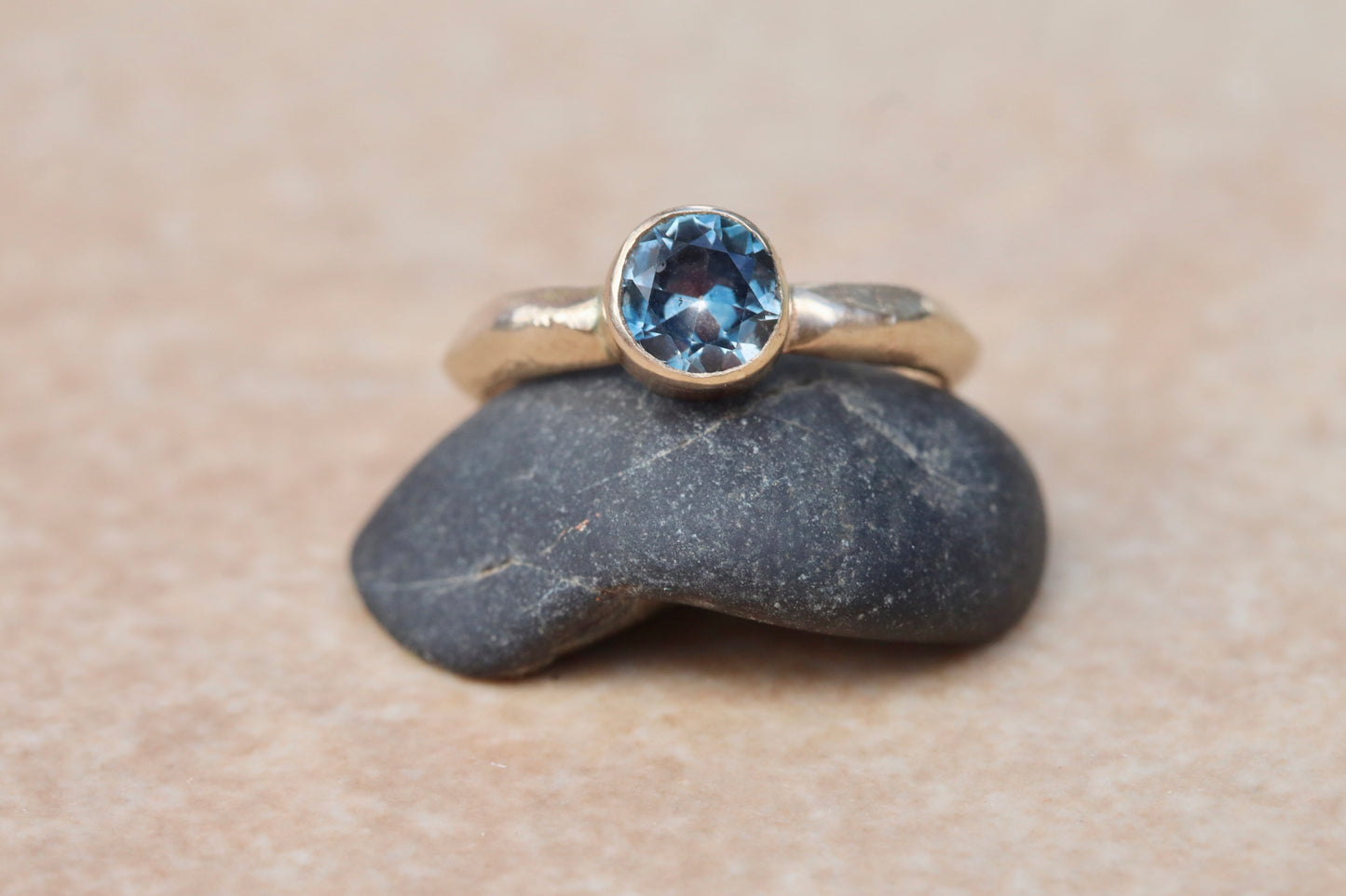 Lila Ring. Montana Sapphire Sandcast Solitaire