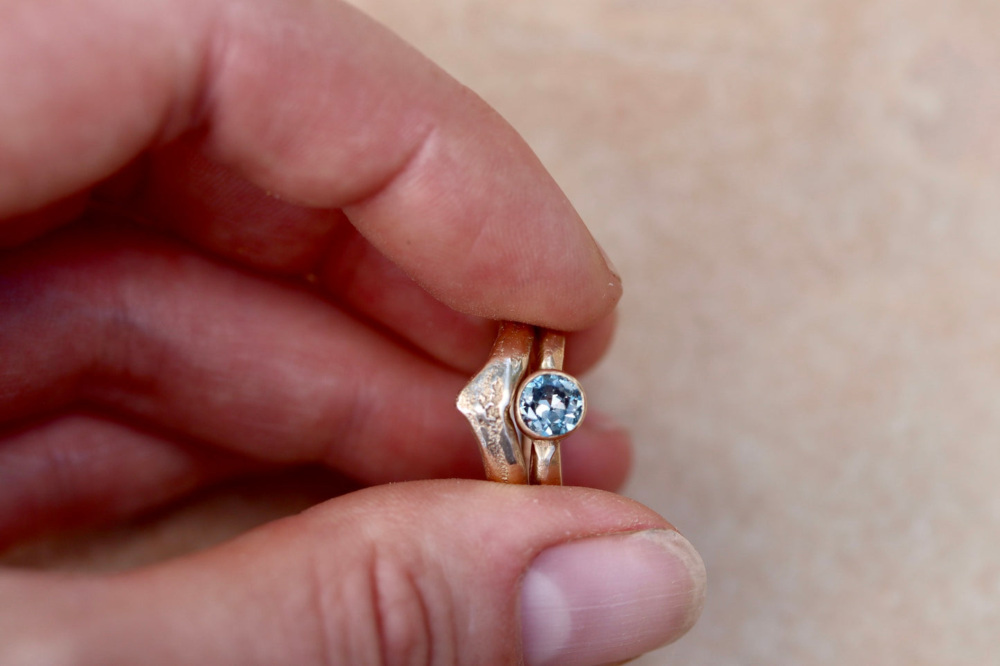 Lila Ring. Montana Sapphire Sandcast Solitaire