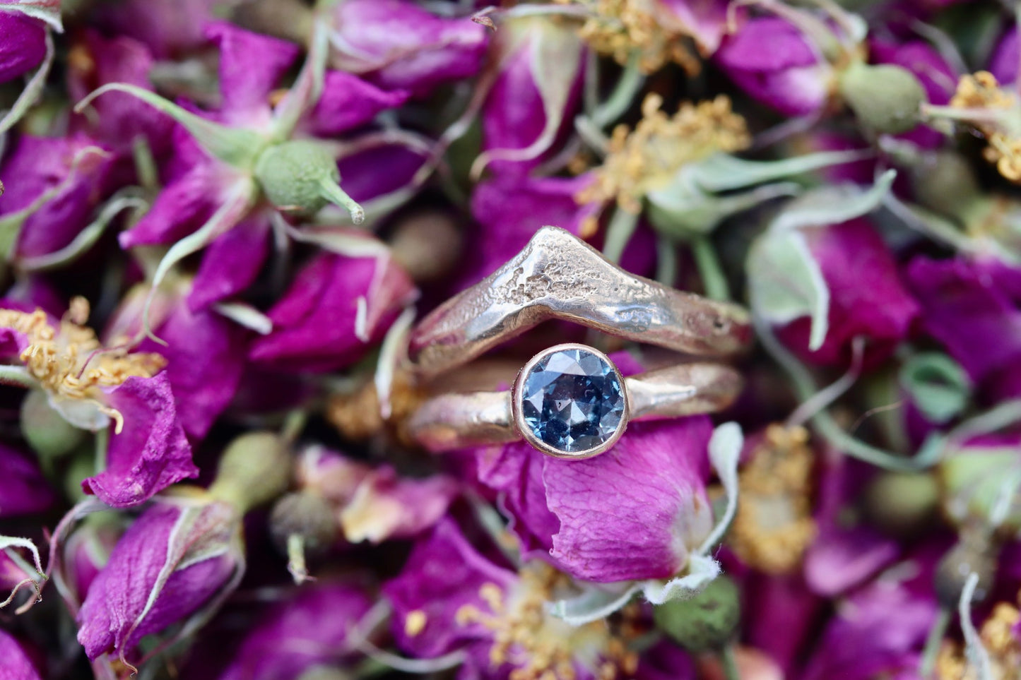 Lila Ring. Montana Sapphire Sandcast Solitaire