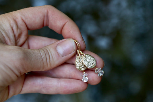 organically textured bronze drops gold drop earrings herkimer diamonds