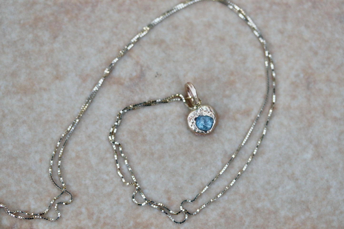 14kt Gold + Montana Sapphire Organic Drop Necklace No. 2