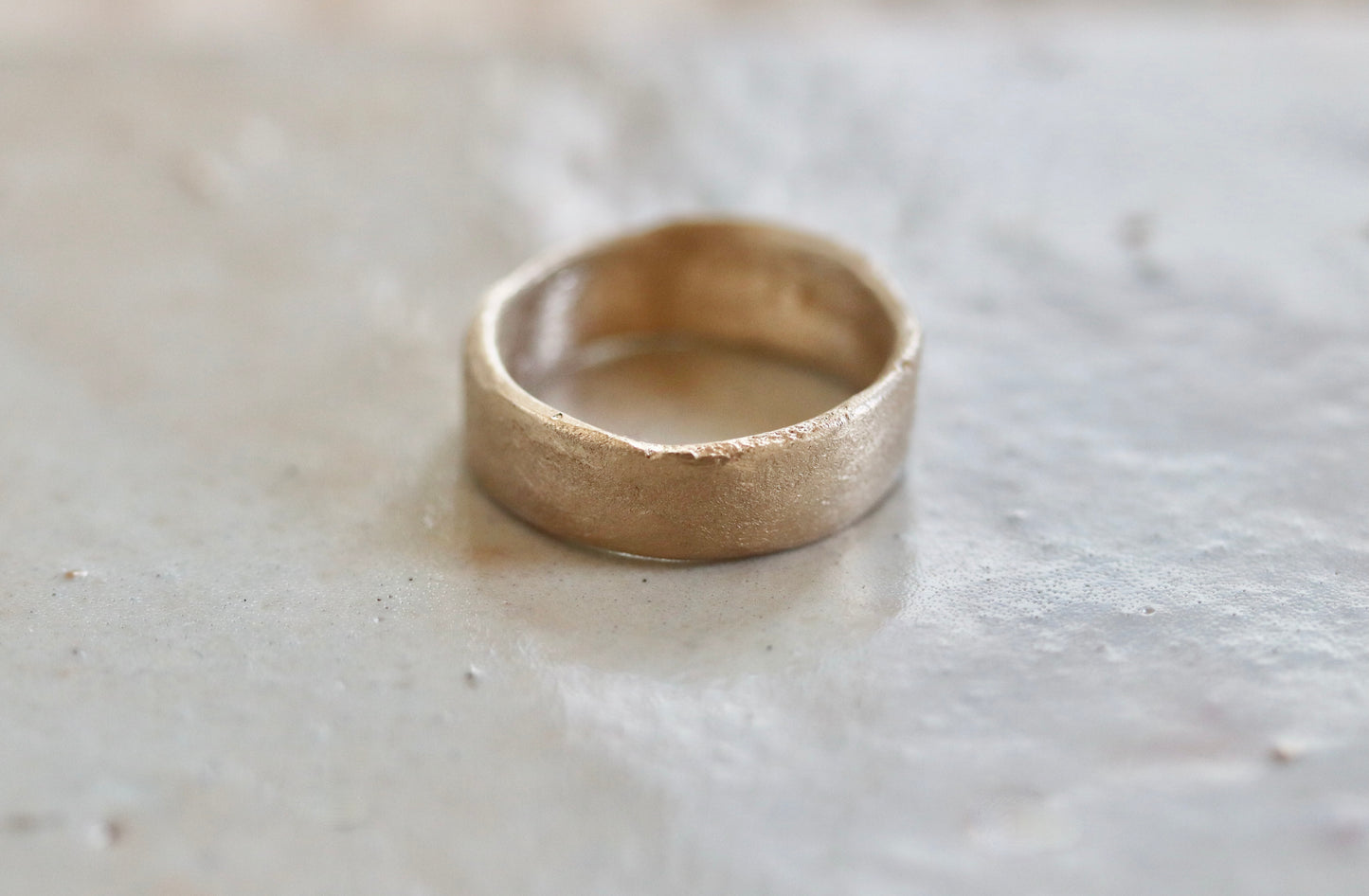Organic Wide Sandcast Band. Recycled Gold