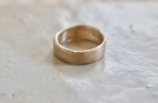 Organic Wide Sandcast Band. Recycled Gold