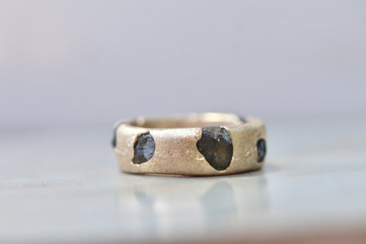 Raw Montana Sapphire Wide Gold Sandcast Band