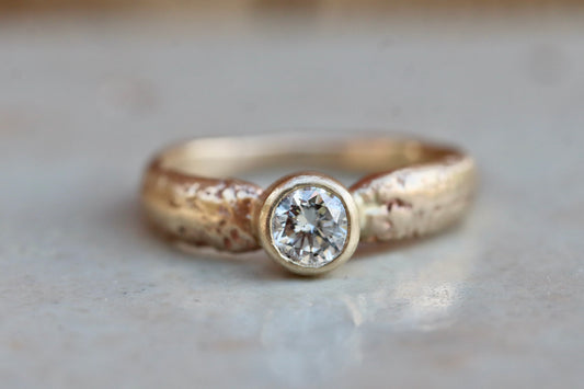 Awen Reclaimed Diamond Organic Sandcast Solitaire Ring