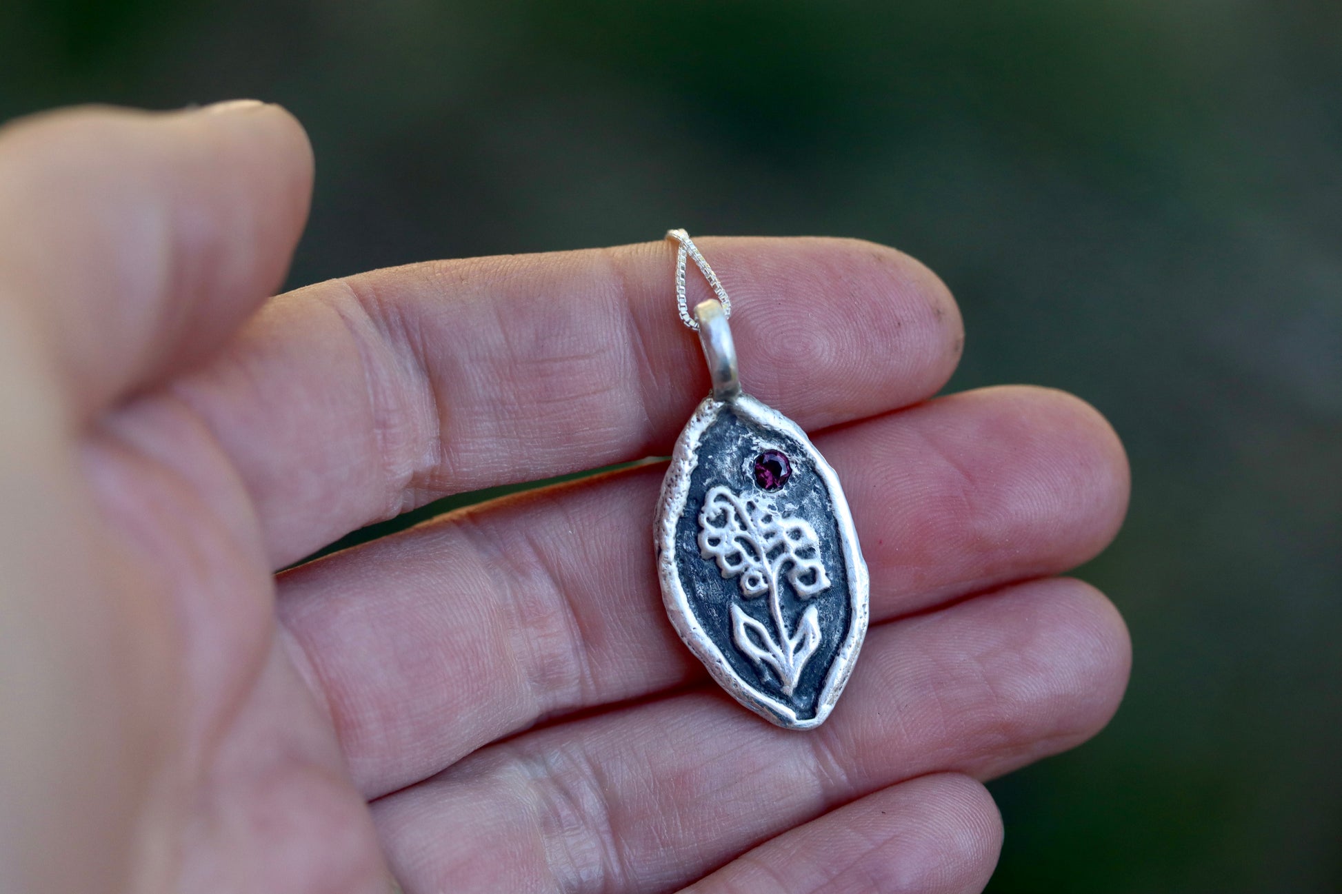 heather mountain pendant sterling silver handmade handcrafted montana sapphire pink floral alpine wildflower necklace paige devlin jewelry