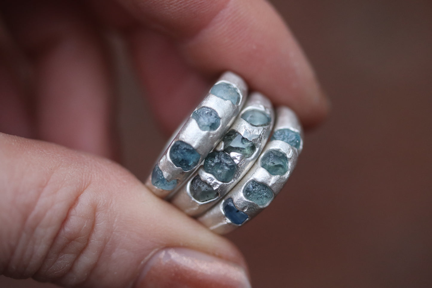 Raw Montana Sapphire Sandcast Band-Sterling Silver